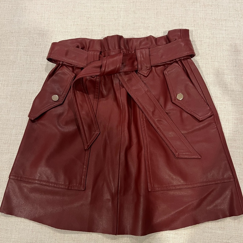 Zara Burgundy Leather Mini Skirt